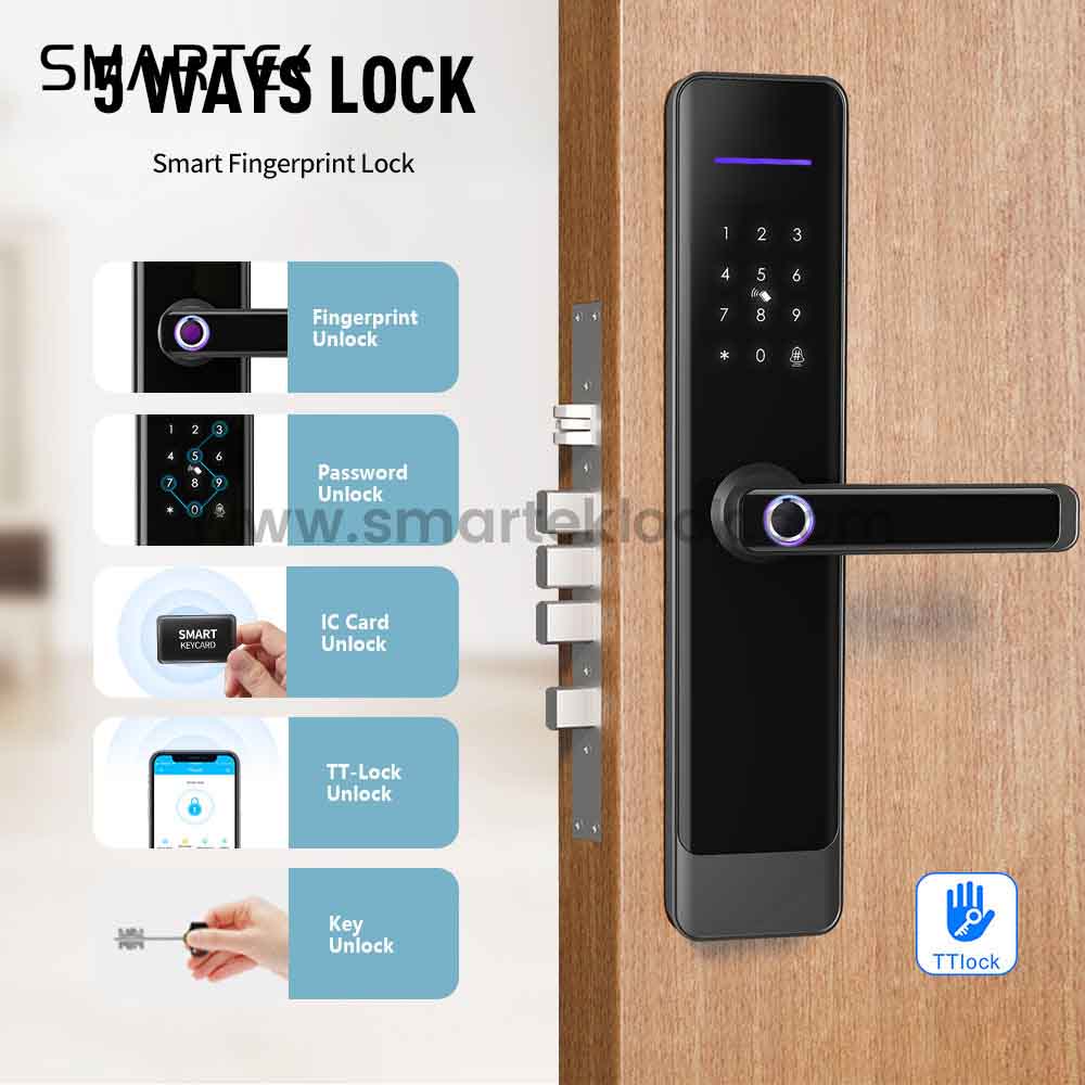 6068 Mortise Solid Aluminium Alloy Smart Electric Lock untuk Pintu Kayu dengan Cap Jari dan Apl TTLock
